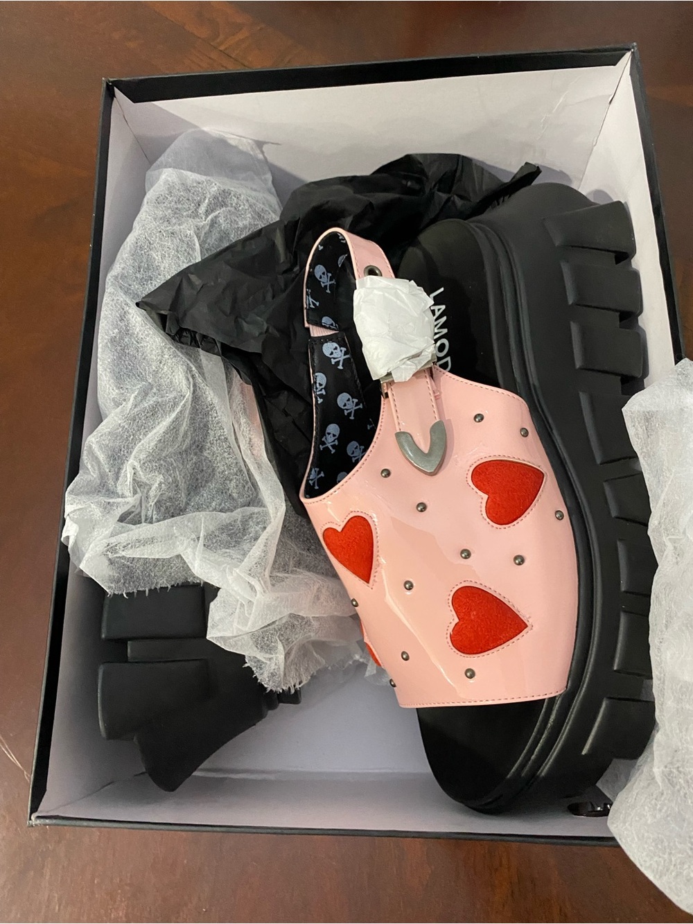 LaModa Pink Chunky Platform Sandals with Red Heart Accents - Picture 6 of 16